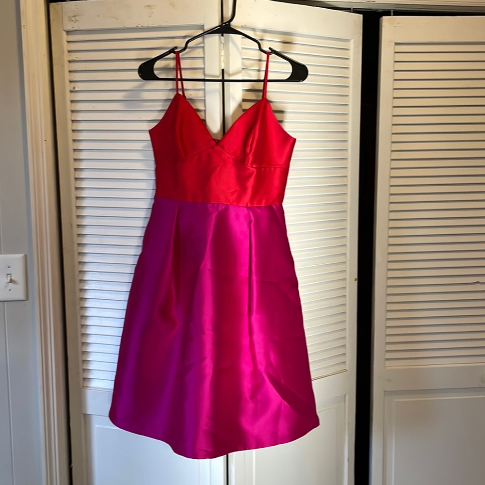 Size 2 pink and red dress. Spaghetti strap with adjustable straps